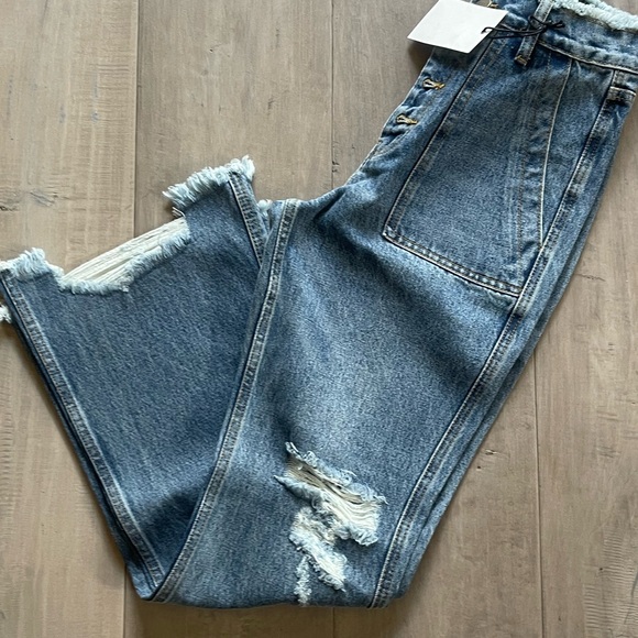 Blue Flare Wide Leg Jeans with Distressed Details - Picture 4 of 5